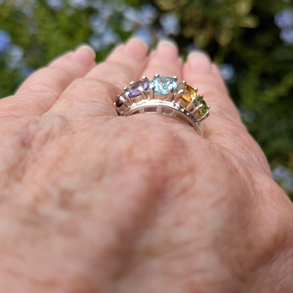 Sterling Sz 8 Multi Gemstone Cocktail Ring - Picture 7 of 12